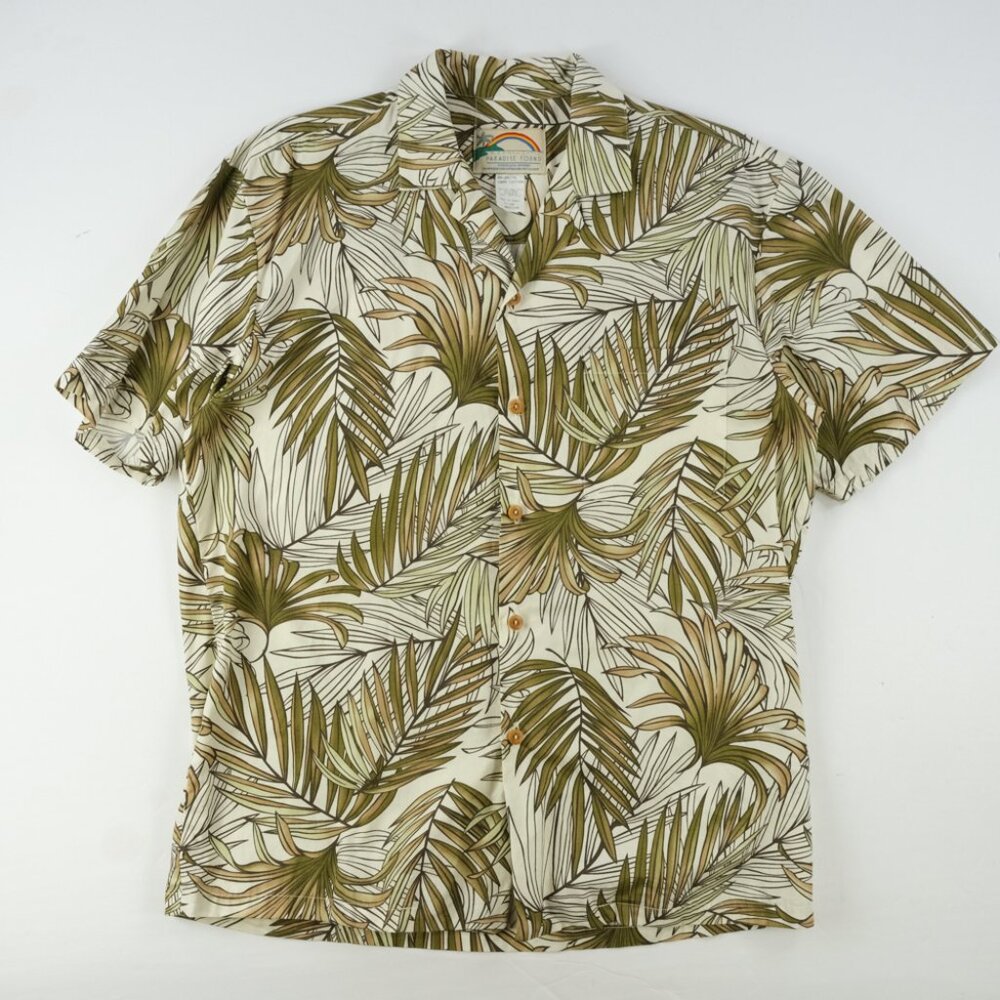 Paradise Found sz Med Brown Palm Fronds Hawaiian Shirt 100% Cotton Magnum Wood